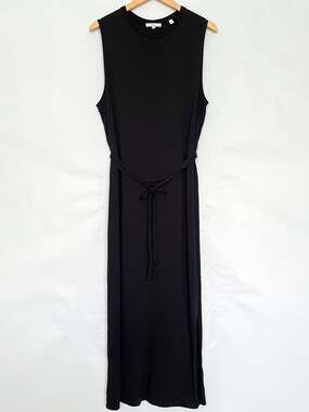 Vince Maxi Tank Dress Size XL Sleeveless Tie Waist Sheer 100% Pima Cotton Black
